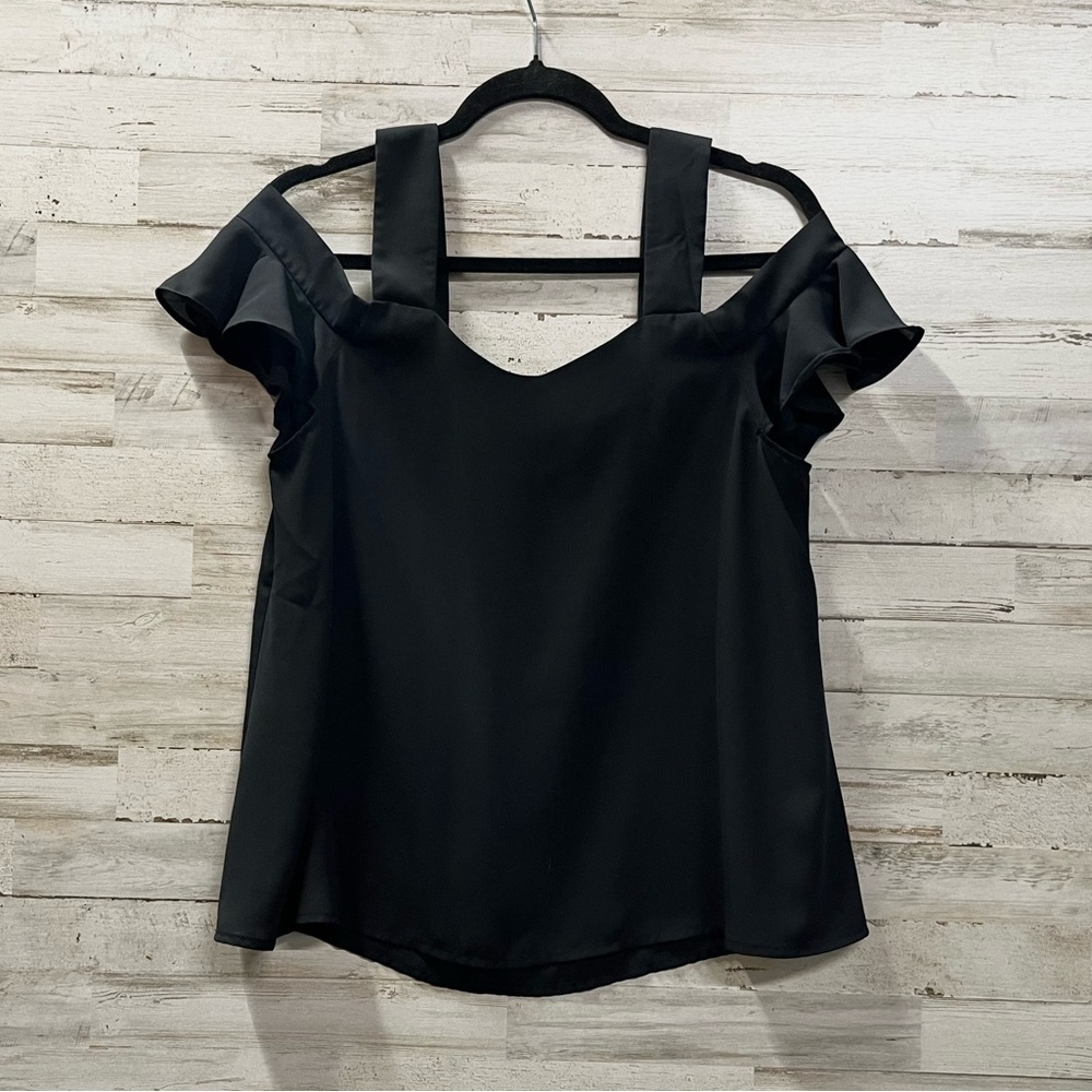 Caramel Black Cold Shoulder Sheer Blouse - Picture 4 of 8